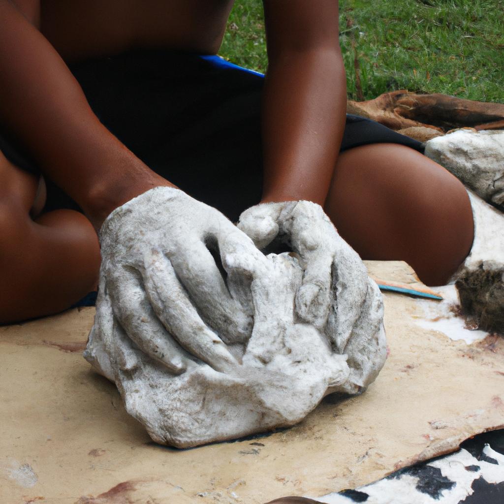Person sculpting clay or stone