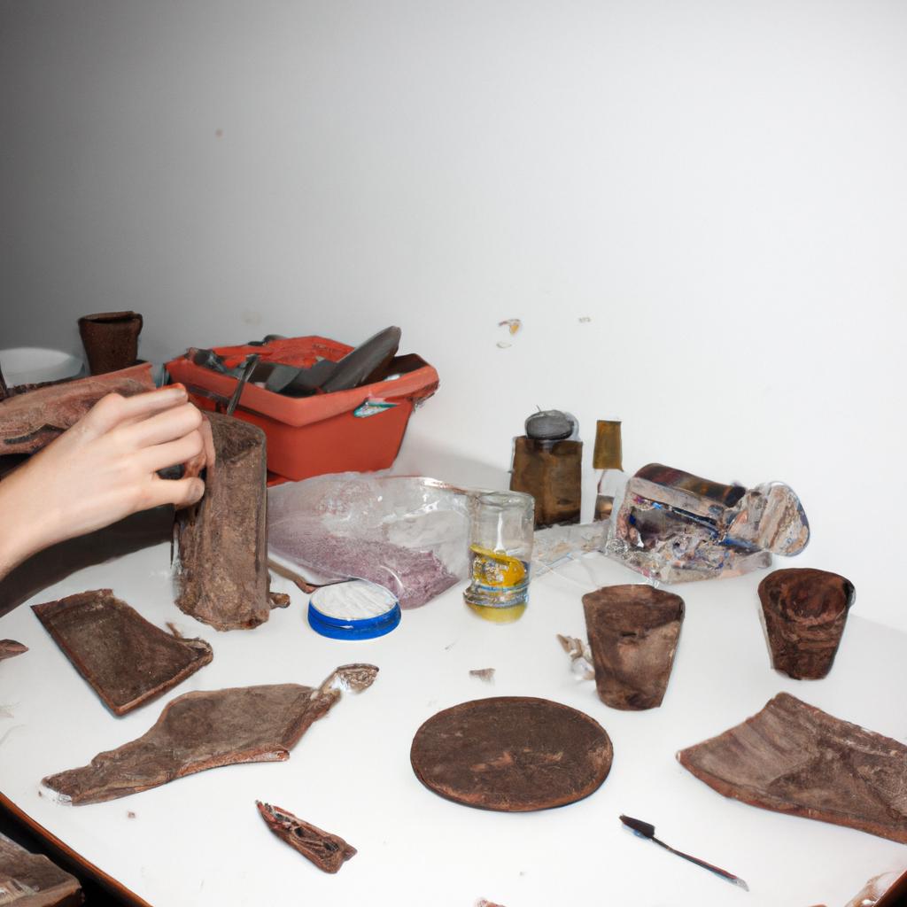 Person sculpting clay in studio